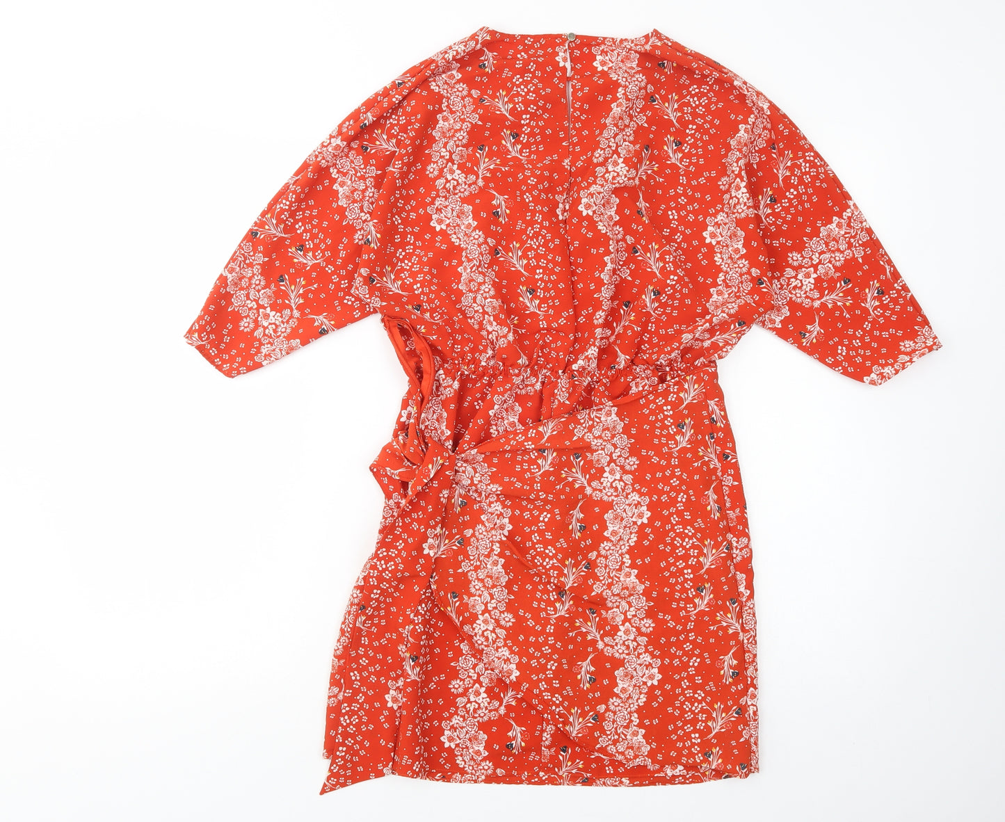River Island Womens Red Floral Polyester Shift  Size 8  V-Neck Zip