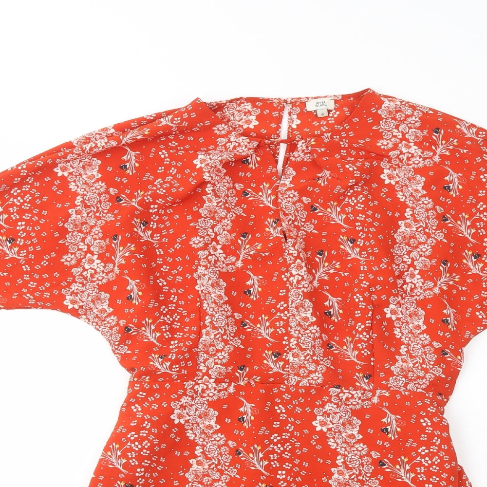 River Island Womens Red Floral Polyester Shift  Size 8  V-Neck Zip