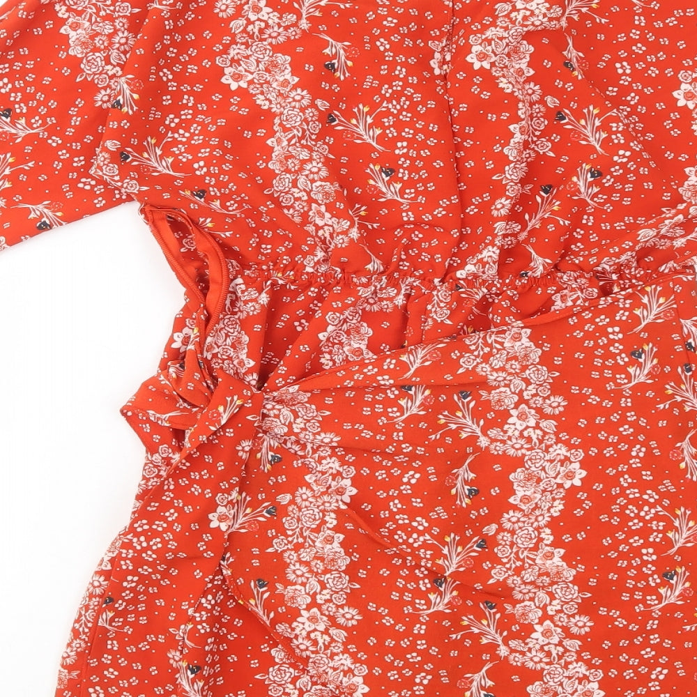 River Island Womens Red Floral Polyester Shift  Size 8  V-Neck Zip