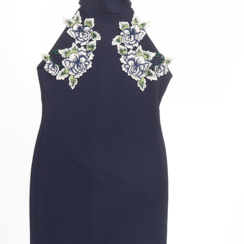 Missguided Womens Blue  Polyester Bodycon  Size 10  High Neck Zip - Lace Detail