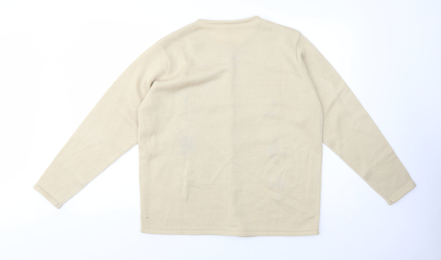 Classics Womens Beige Crew Neck Floral Acrylic Cardigan Jumper Size 16