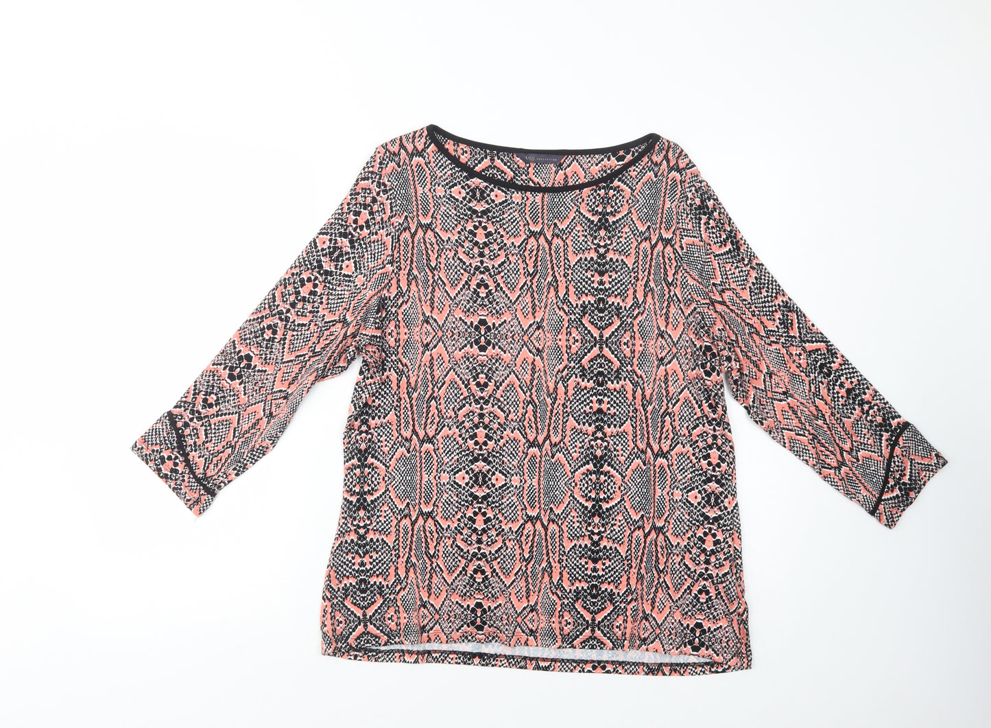 Marks and Spencer Womens Black Animal Print Viscose Basic T-Shirt Size 16 Boat Neck