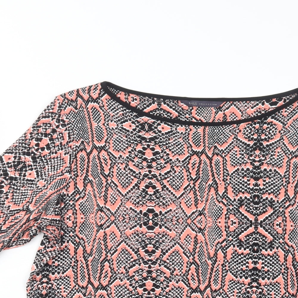 Marks and Spencer Womens Black Animal Print Viscose Basic T-Shirt Size 16 Boat Neck