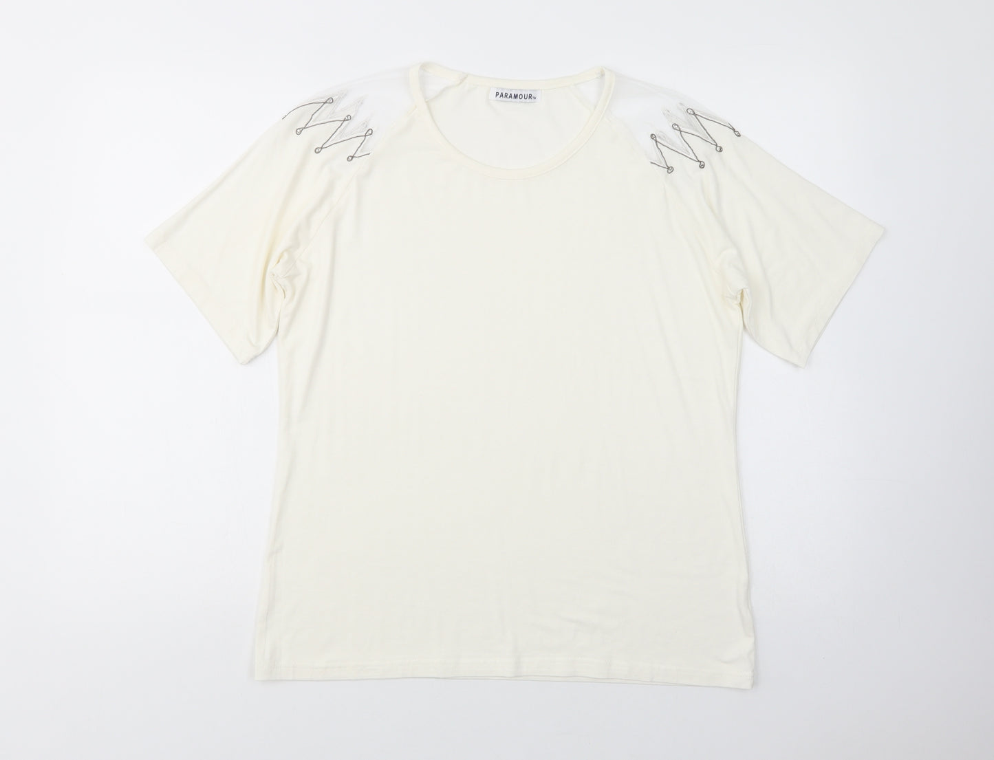 Paramour Womens Ivory  Polyester Basic Blouse Size M Crew Neck