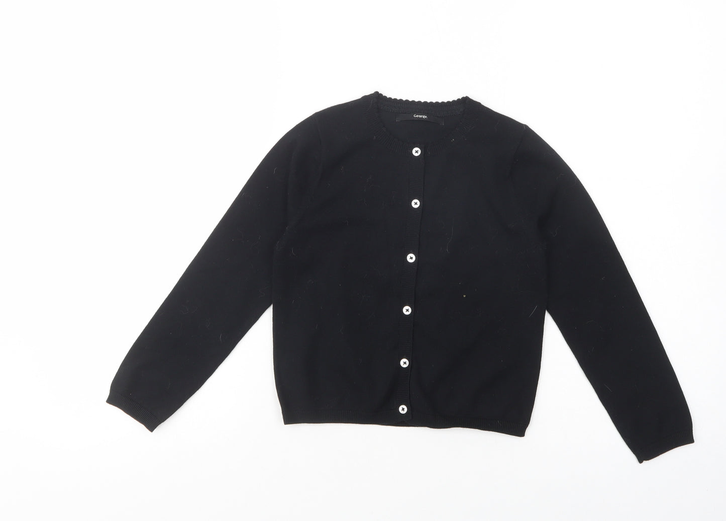 George Girls Black Crew Neck  Cotton Cardigan Jumper Size 6-7 Years  Button