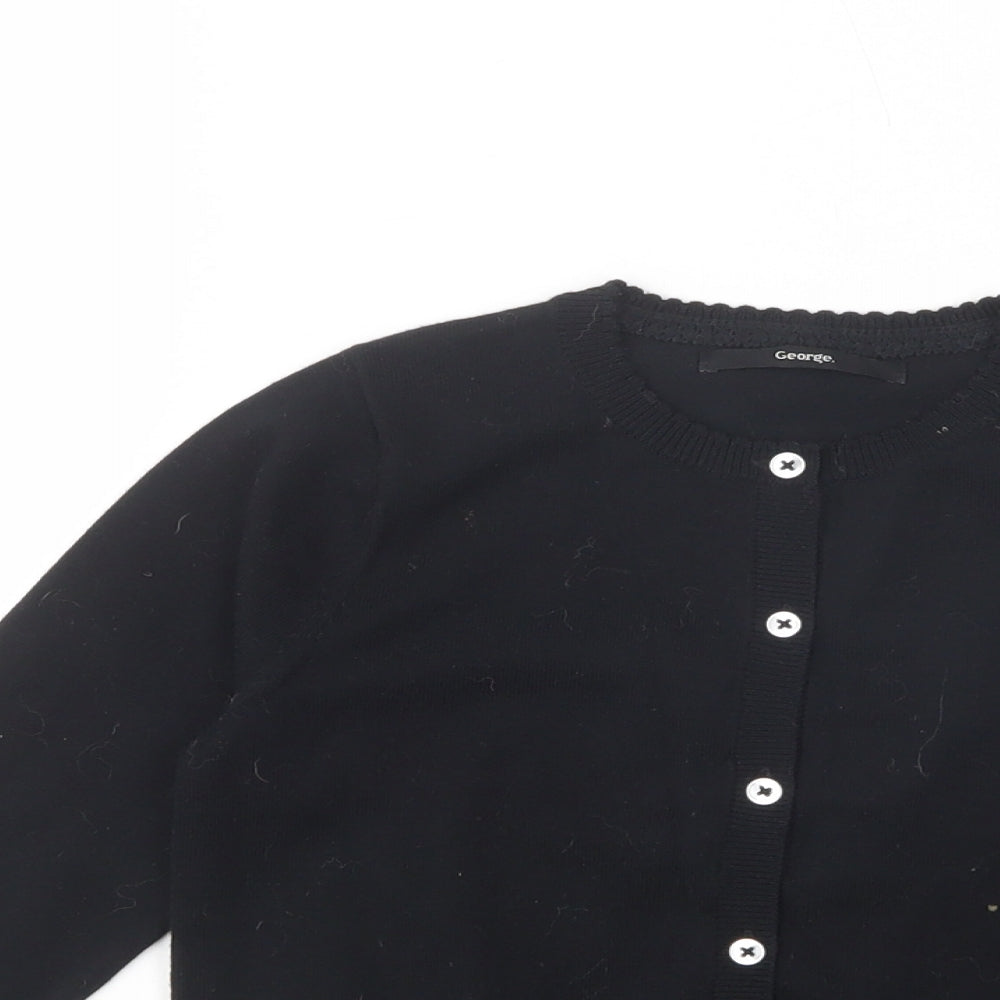 George Girls Black Crew Neck  Cotton Cardigan Jumper Size 6-7 Years  Button