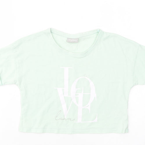 Matalan Girls Green  Cotton Cropped T-Shirt Size 11 Years Crew Neck Pullover - Love