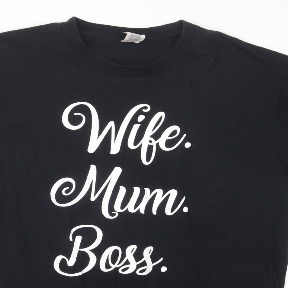 Gildan Womens Black  Cotton Basic T-Shirt Size L Crew Neck - Wife Mum Boss