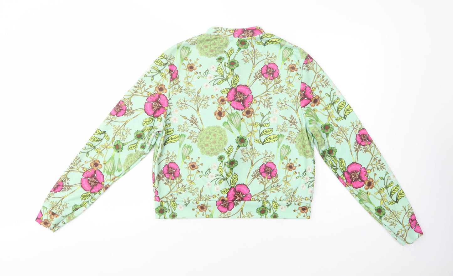 Boohoo Womens Green Floral Polyester Full Zip Sweatshirt Size 14  Zip