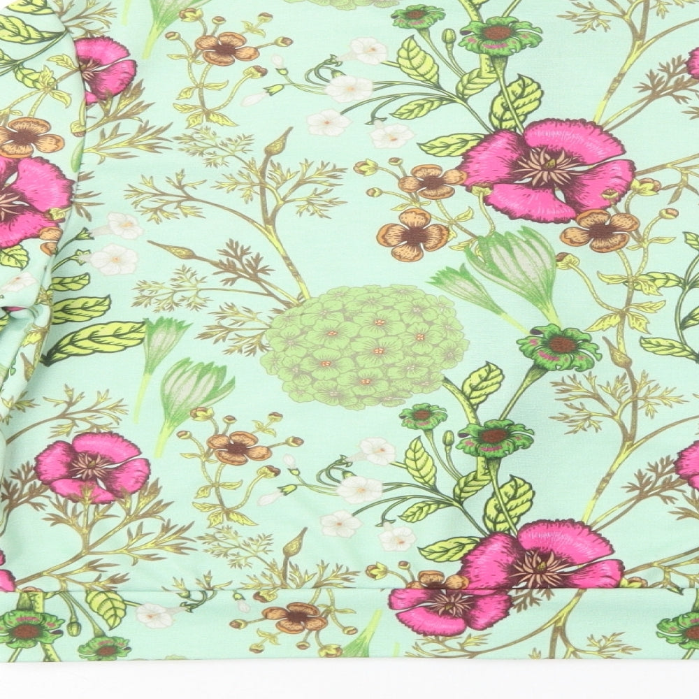 Boohoo Womens Green Floral Polyester Full Zip Sweatshirt Size 14  Zip