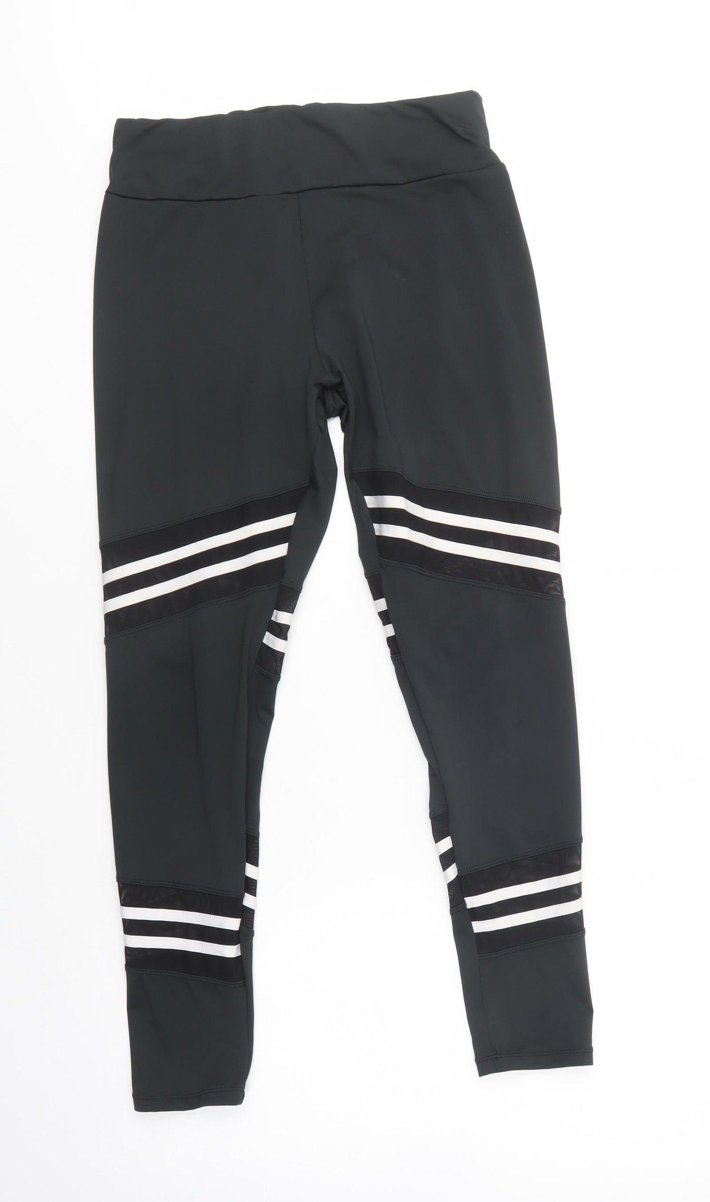 Boohoo Womens Black Striped Polyester Compression Leggings Size 14 L28 in Regular