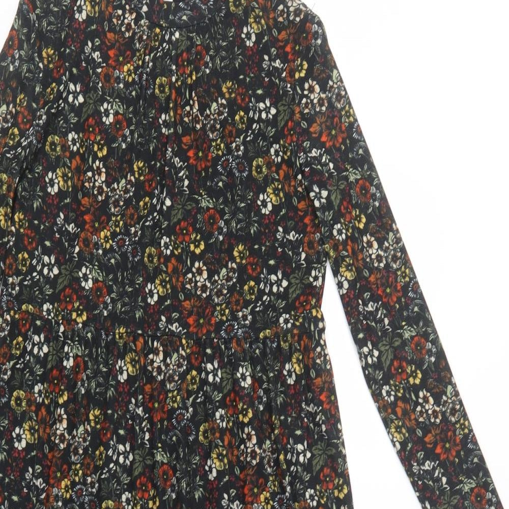 Warehouse Womens Black Floral Polyester Maxi  Size 10  Crew Neck Button