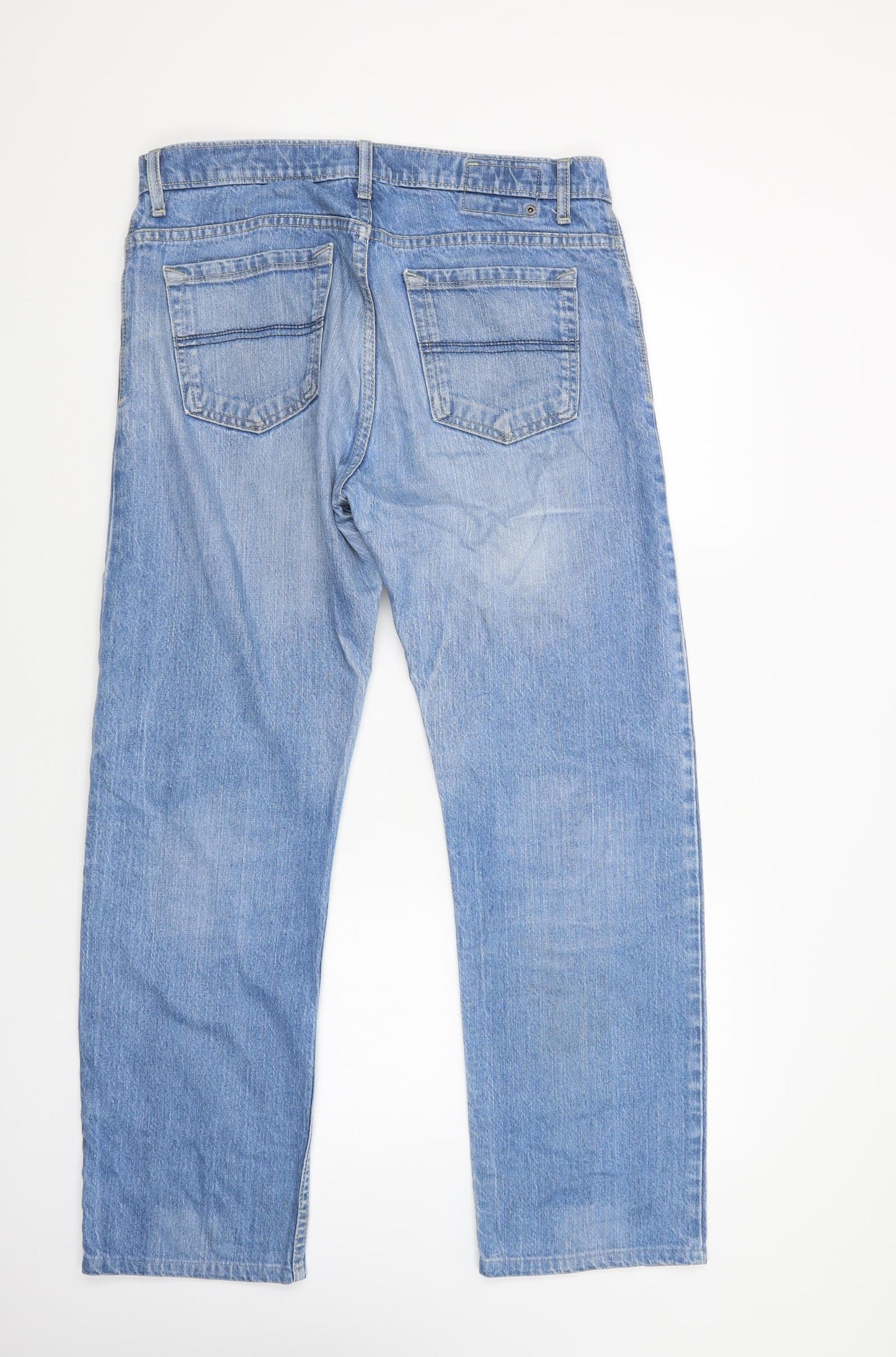 Blue Harbour Mens Blue  Cotton Straight Jeans Size 34 in L31 in Regular Button