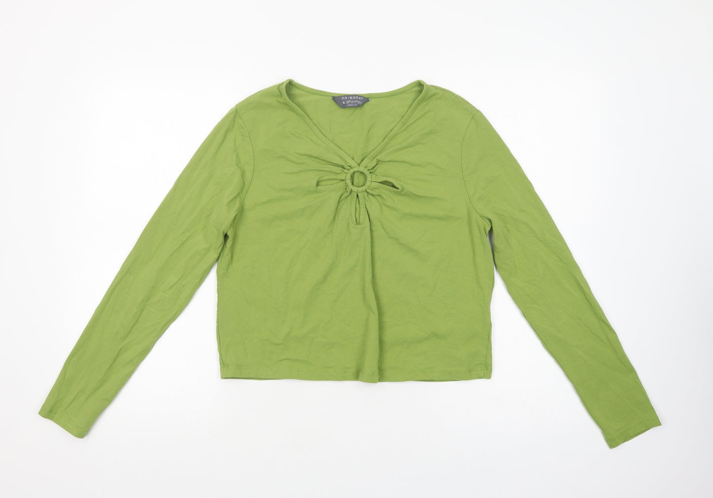 Primark Womens Green  Cotton Cropped T-Shirt Size 18 V-Neck