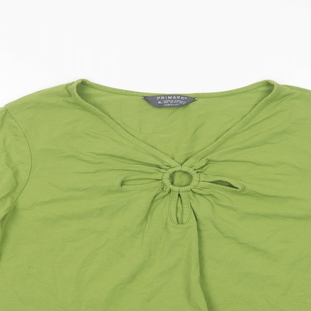 Primark Womens Green  Cotton Cropped T-Shirt Size 18 V-Neck