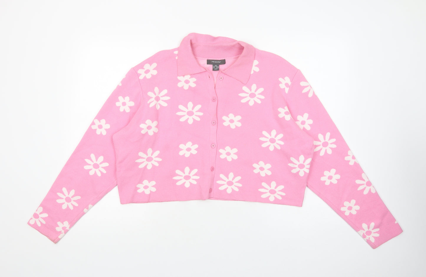Primark Womens Pink Collared Floral Viscose Cardigan Jumper Size 22