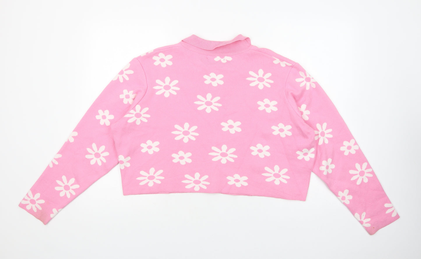 Primark Womens Pink Collared Floral Viscose Cardigan Jumper Size 22