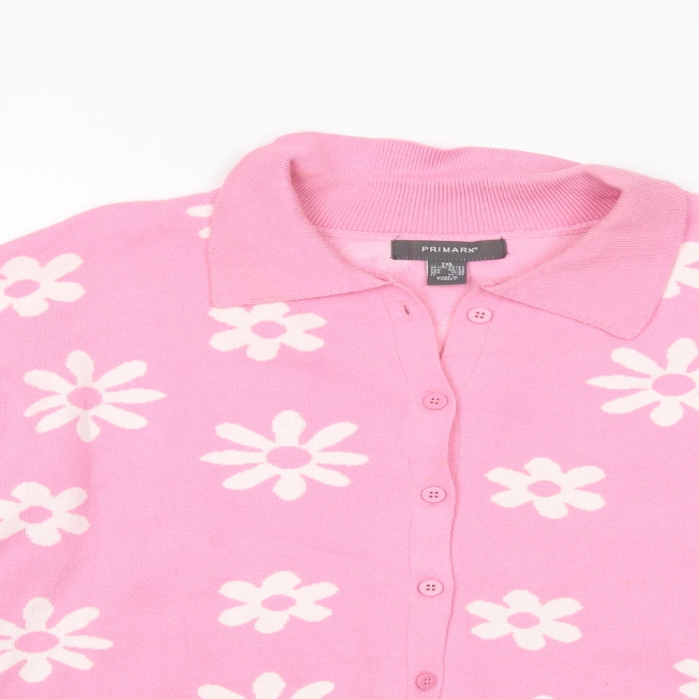 Primark Womens Pink Collared Floral Viscose Cardigan Jumper Size 22