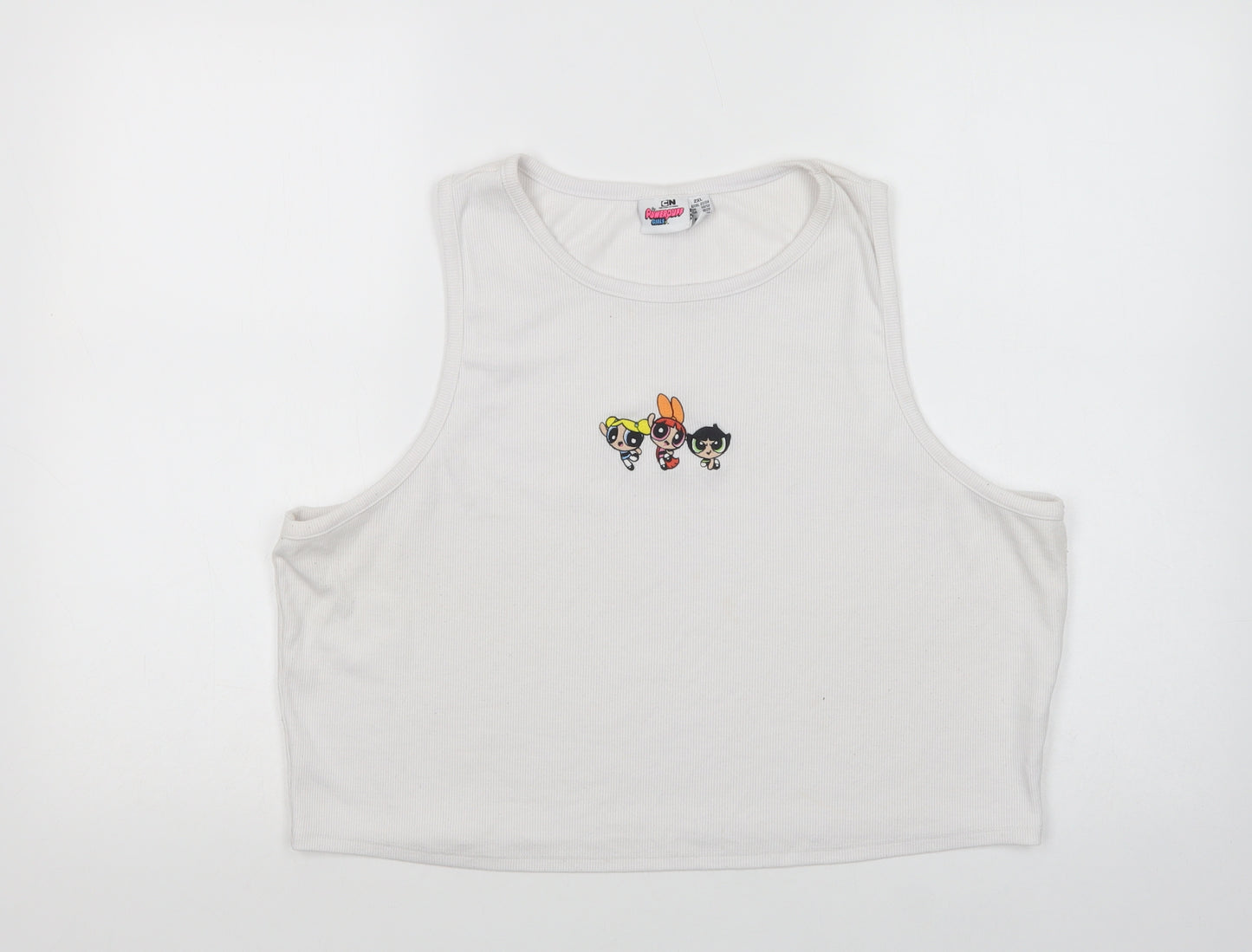 Primark Womens White  Cotton Basic Tank Size 22 Scoop Neck - Powerpuff Girls