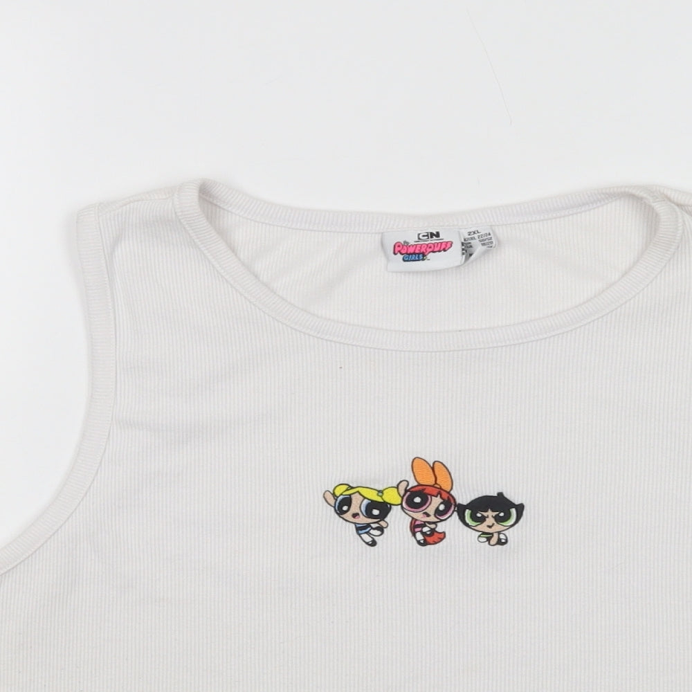 Primark Womens White  Cotton Basic Tank Size 22 Scoop Neck - Powerpuff Girls