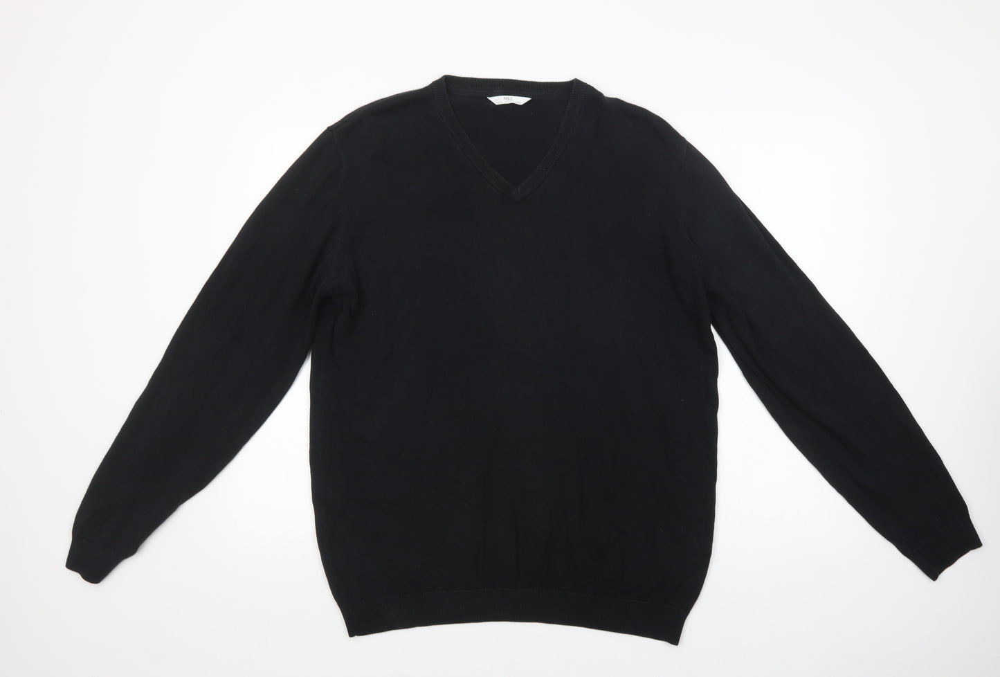 Marks and Spencer Mens Black V-Neck  Cotton Pullover Jumper Size L
