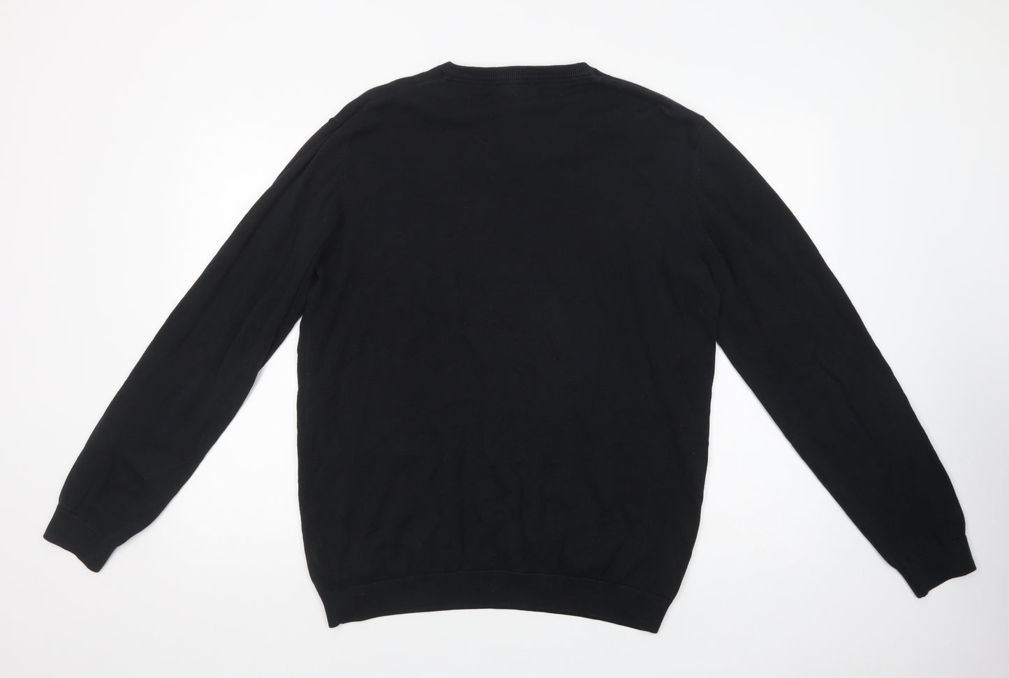 Marks and Spencer Mens Black V-Neck  Cotton Pullover Jumper Size L