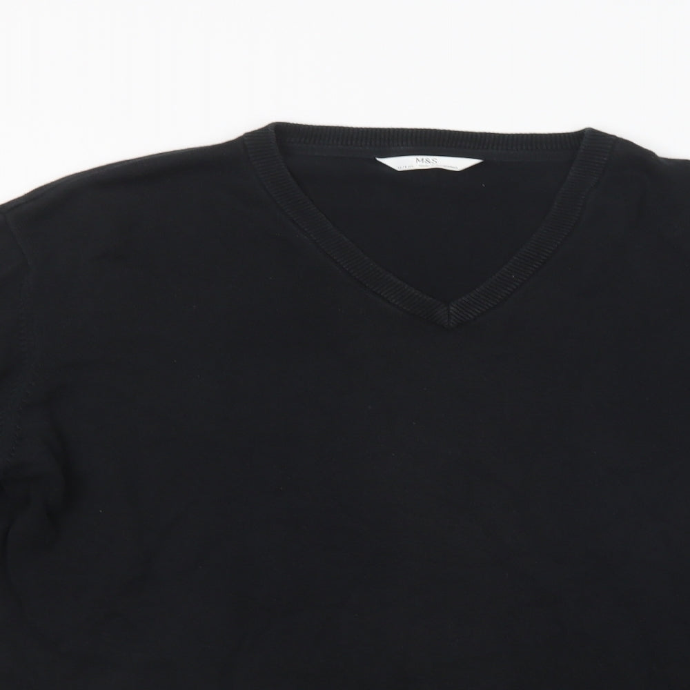 Marks and Spencer Mens Black V-Neck  Cotton Pullover Jumper Size L