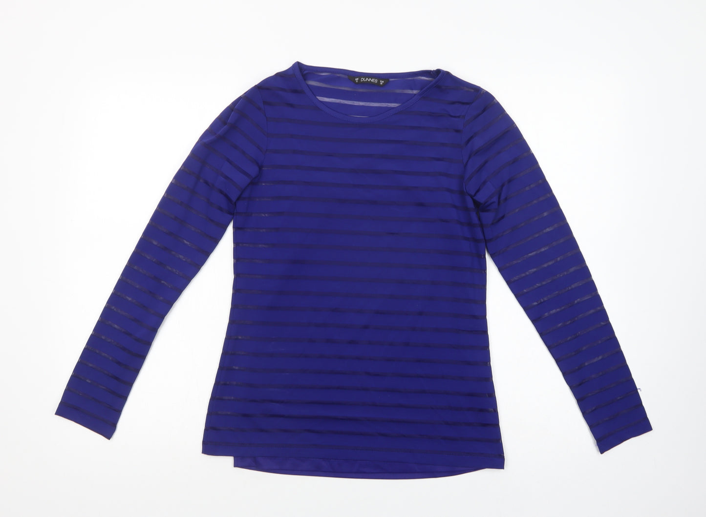 Dunnes Stores Womens Blue Striped Polyester Basic Blouse Size 10 Crew Neck