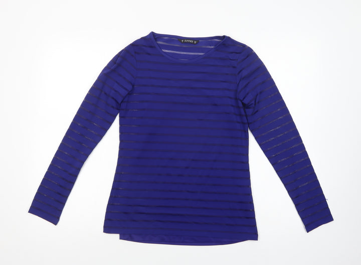 Dunnes Stores Womens Blue Striped Polyester Basic Blouse Size 10 Crew Neck
