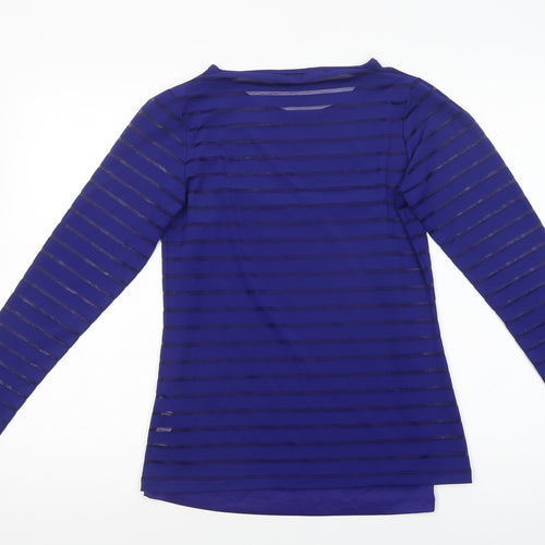 Dunnes Stores Womens Blue Striped Polyester Basic Blouse Size 10 Crew Neck