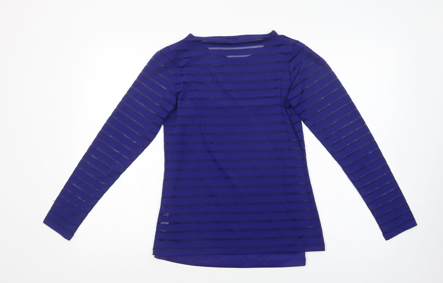 Dunnes Stores Womens Blue Striped Polyester Basic Blouse Size 10 Crew Neck