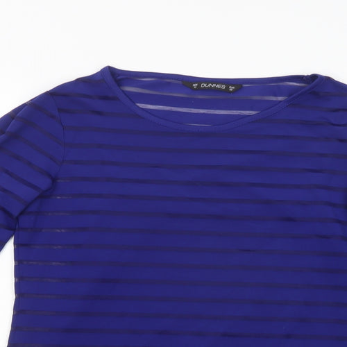 Dunnes Stores Womens Blue Striped Polyester Basic Blouse Size 10 Crew Neck