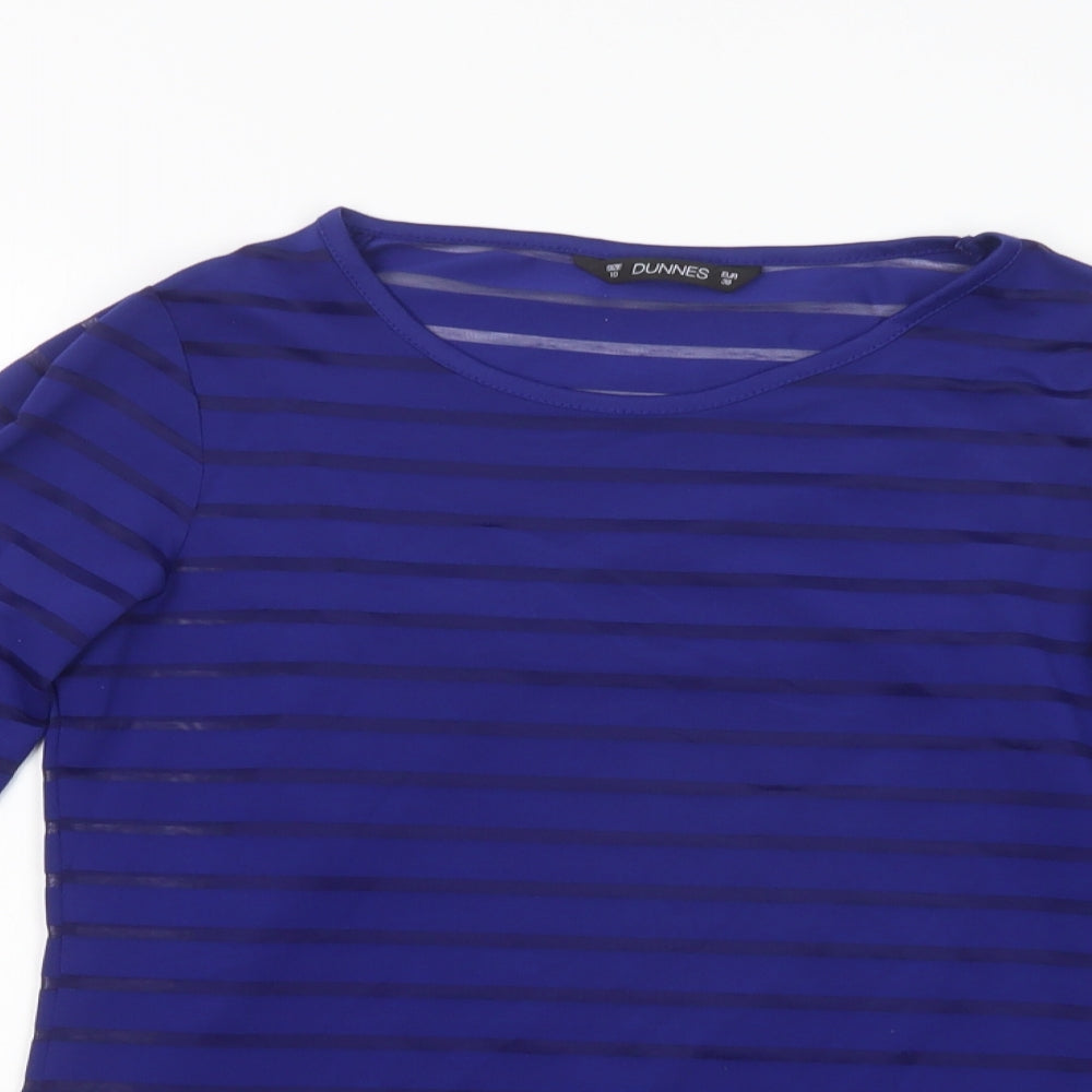 Dunnes Stores Womens Blue Striped Polyester Basic Blouse Size 10 Crew Neck