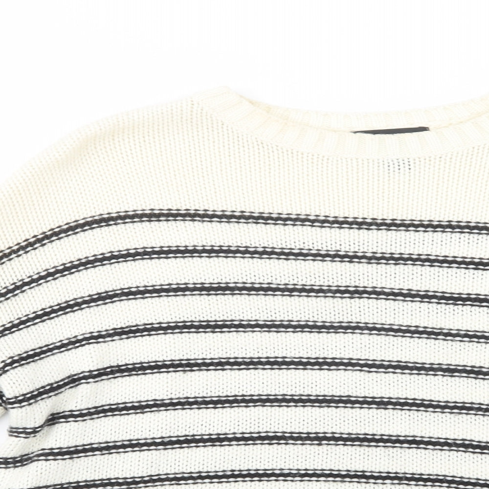 New Look Womens White Crew Neck Striped Acrylic Pullover Jumper Size S