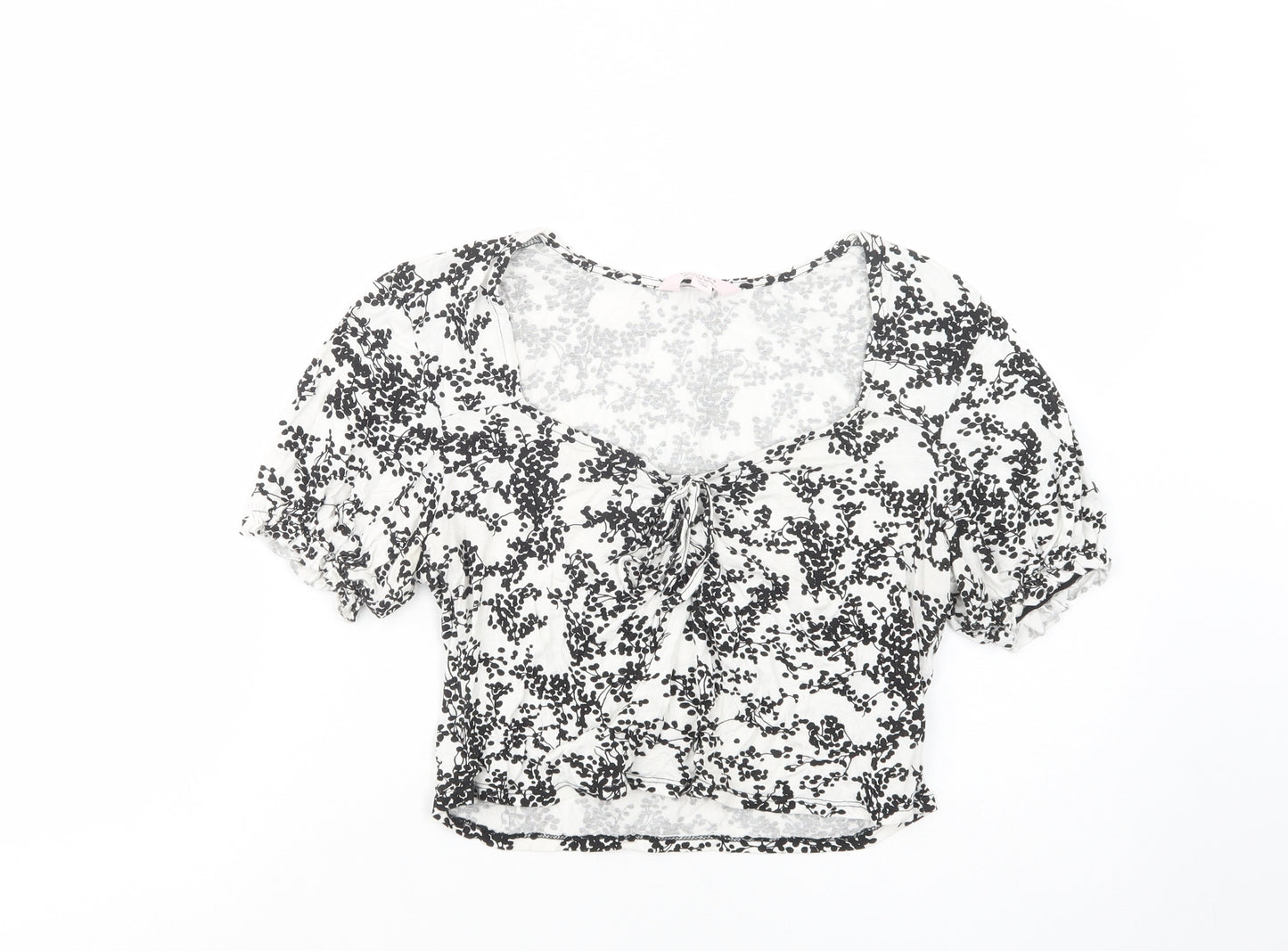 Miss Selfridge Womens White Floral Viscose Cropped Blouse Size 12 V-Neck