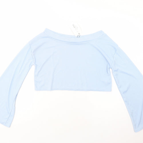 In the Style Womens Blue  Polyester Cropped Blouse Size 10 Off the Shoulder