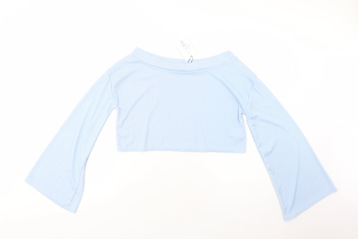 In the Style Womens Blue  Polyester Cropped Blouse Size 10 Off the Shoulder