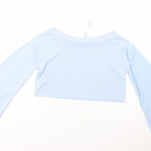 In the Style Womens Blue  Polyester Cropped Blouse Size 10 Off the Shoulder