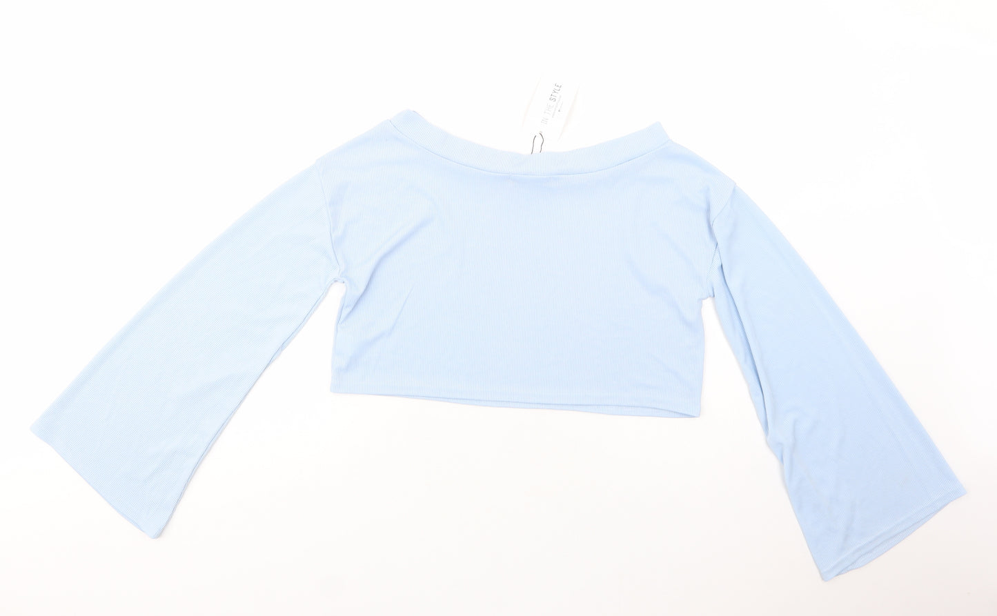 In the Style Womens Blue  Polyester Cropped Blouse Size 10 Off the Shoulder