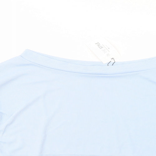 In the Style Womens Blue  Polyester Cropped Blouse Size 10 Off the Shoulder