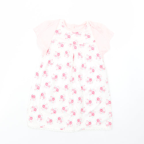 George Baby White Floral Cotton T-Shirt Dress  Size 18-24 Months  Crew Neck Button