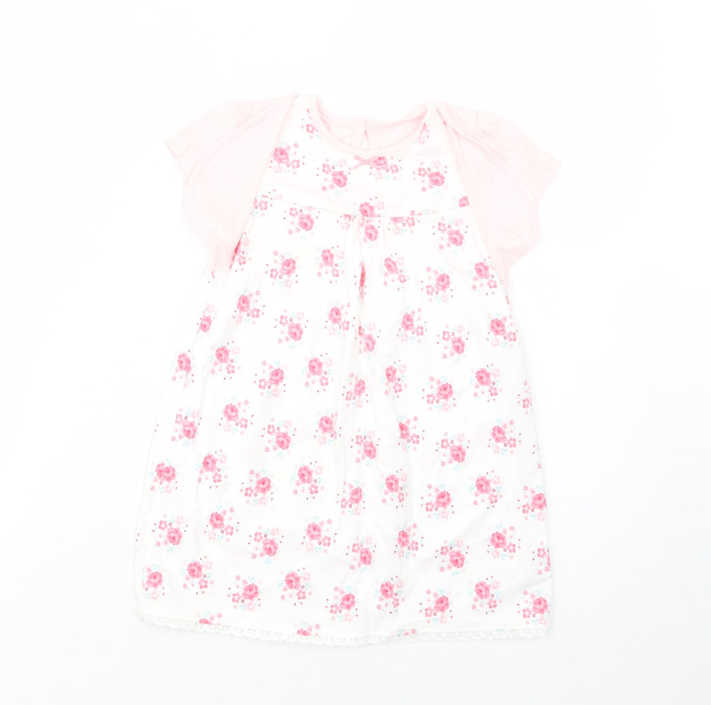 George Baby White Floral Cotton T-Shirt Dress  Size 18-24 Months  Crew Neck Button