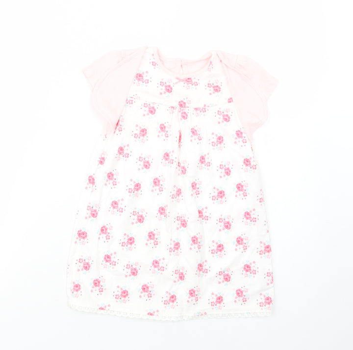 George Baby White Floral Cotton T-Shirt Dress Size 18-24 Months Crew Neck Button