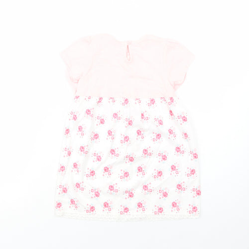George Baby White Floral Cotton T-Shirt Dress  Size 18-24 Months  Crew Neck Button