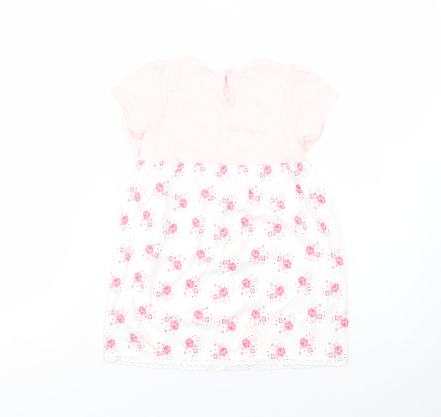 George Baby White Floral Cotton T-Shirt Dress  Size 18-24 Months  Crew Neck Button