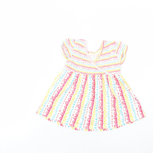 TU Baby White Geometric Cotton T-Shirt Dress  Size 18-24 Months  V-Neck Pullover