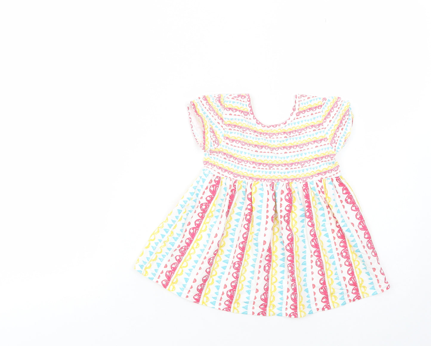 TU Baby White Geometric Cotton T-Shirt Dress  Size 18-24 Months  V-Neck Pullover