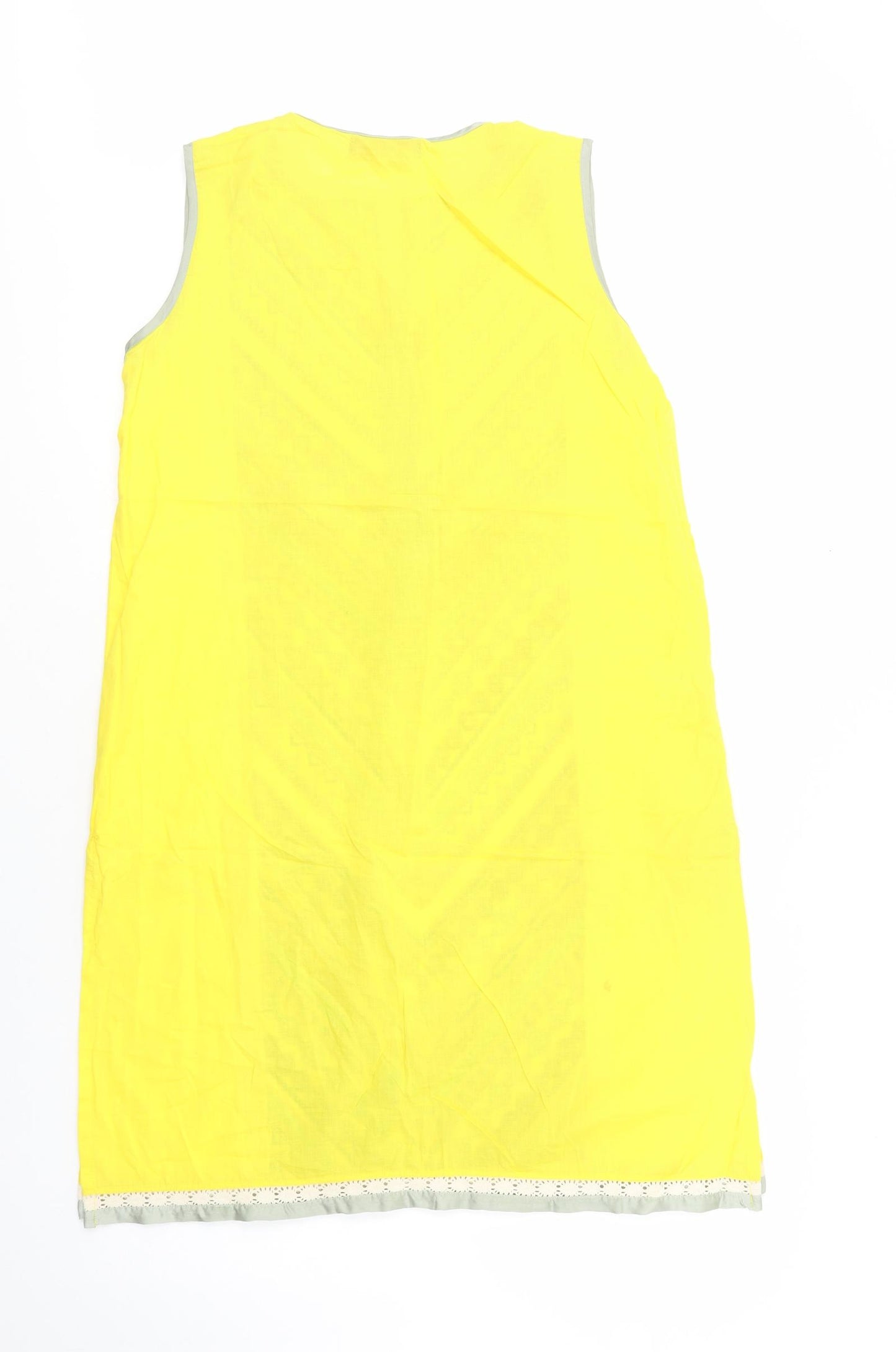 Khaadi Pret Womens Yellow Geometric Cotton Kaftan  Size 12  V-Neck Pullover