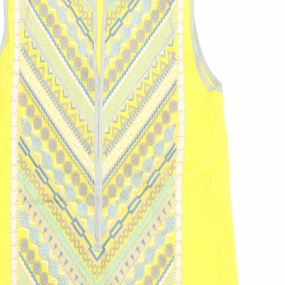 Khaadi Pret Womens Yellow Geometric Cotton Kaftan  Size 12  V-Neck Pullover