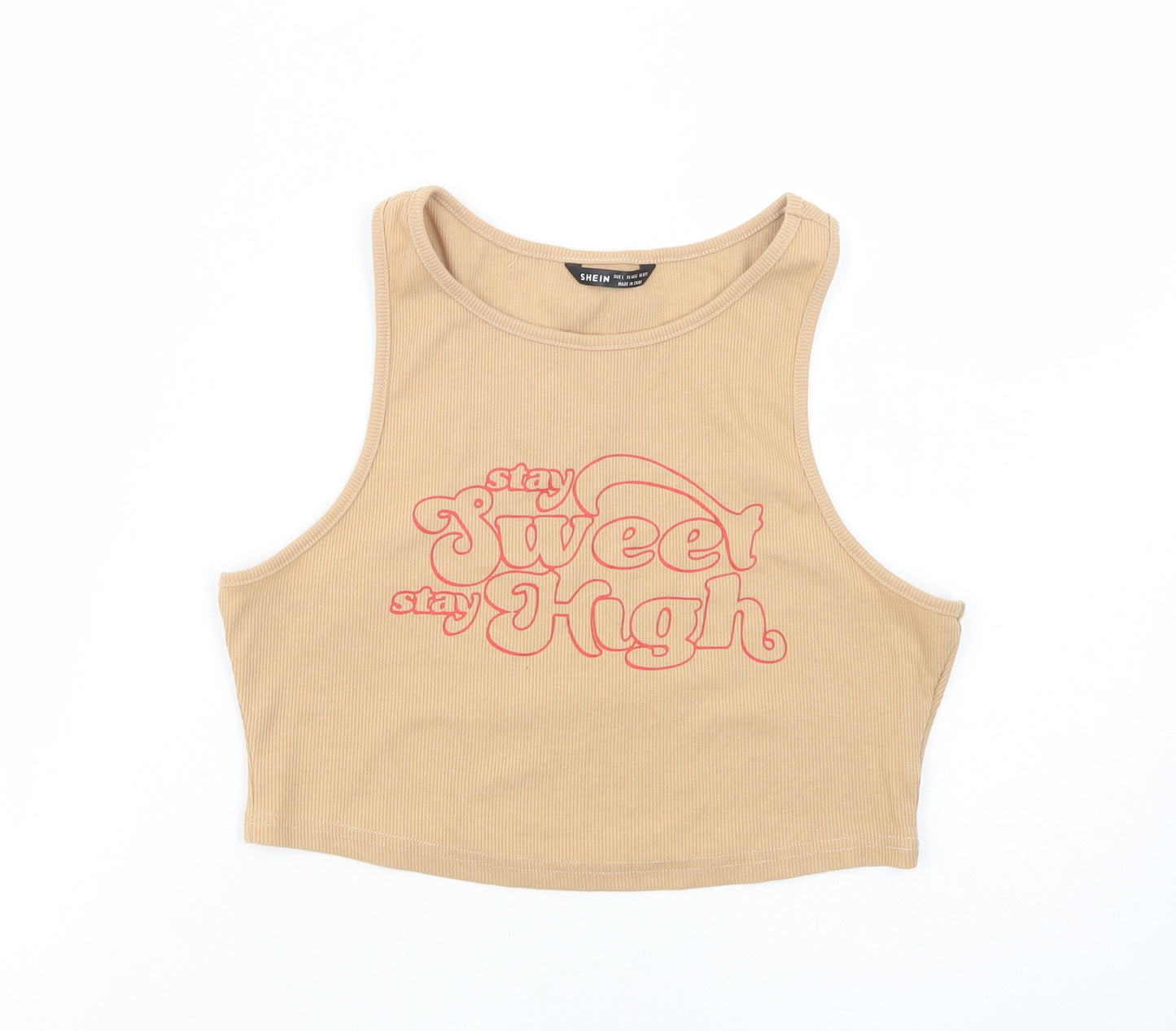 SheIn Womens Beige  Polyester Cropped Tank Size L Boat Neck - Stay Sweet
